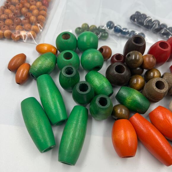 Large Vintage Lot Wooden Macrame Beads 1970's Green Orange Brown Cream - Picture 7 of 8